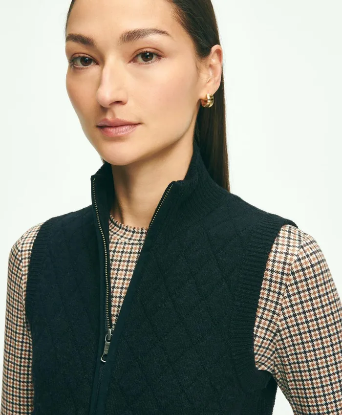 Sweaters Women Brooks Brothers Merino Wool Blend Quilted Sweater Vest Black