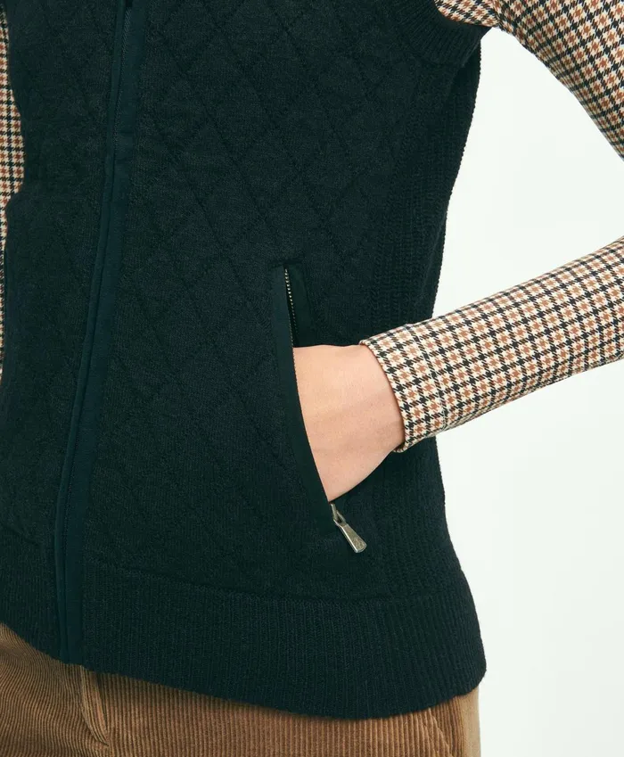 Sweaters Women Brooks Brothers Merino Wool Blend Quilted Sweater Vest Black