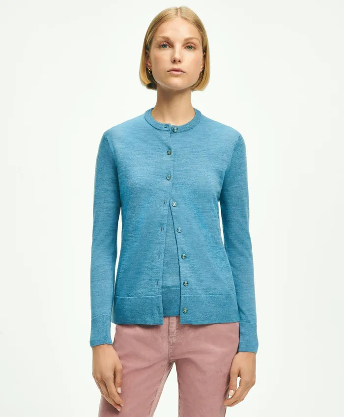 Sweaters Women Brooks Brothers Merino Wool Cardigan Blue Heather