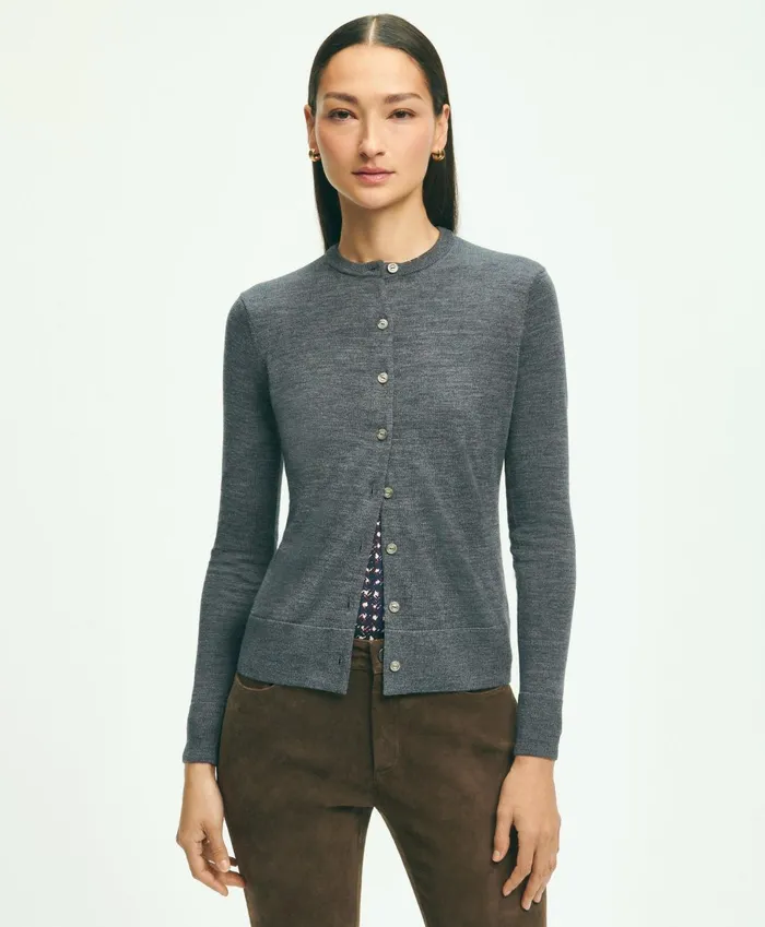 Sweaters Women Brooks Brothers Merino Wool Cardigan Grey Heather