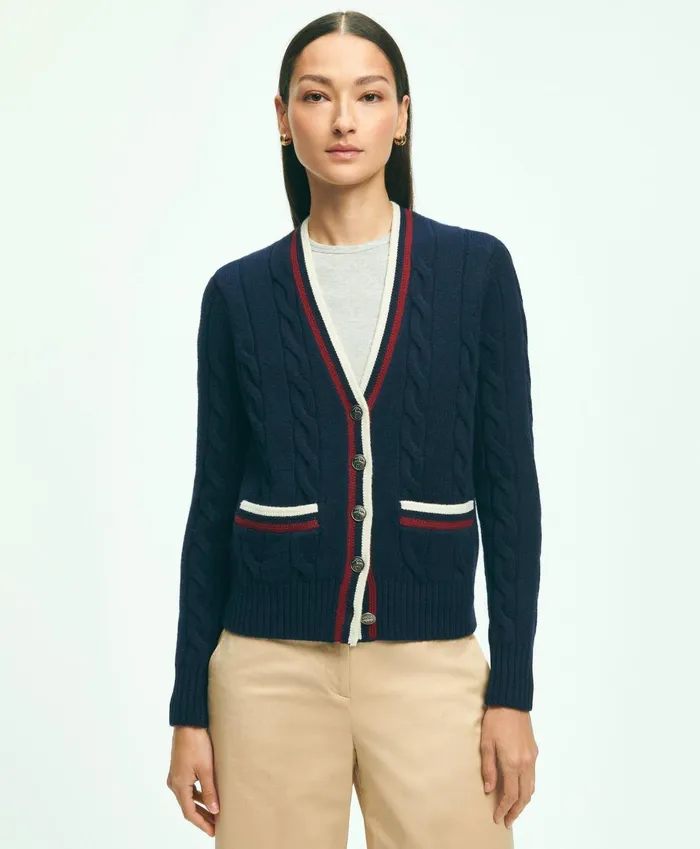 Sweaters Women Brooks Brothers Merino Wool Cashmere Tennis Cardigan Navy