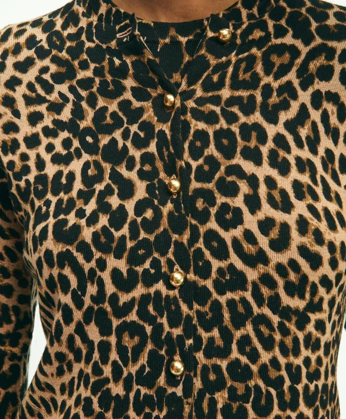 Sweaters Women Brooks Brothers Merino Wool Leopard Print Cardigan Brownmulti