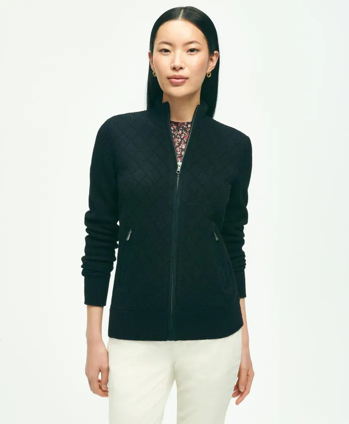 Sweaters Women Brooks Brothers Merino Wool Quilted Sweater Jacket Black
