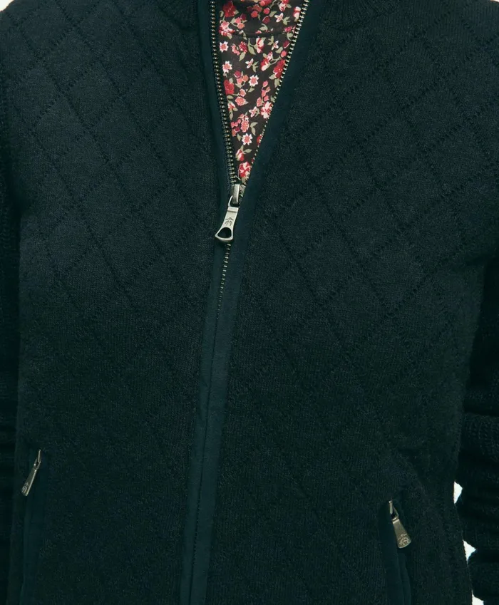 Sweaters Women Brooks Brothers Merino Wool Quilted Sweater Jacket Black