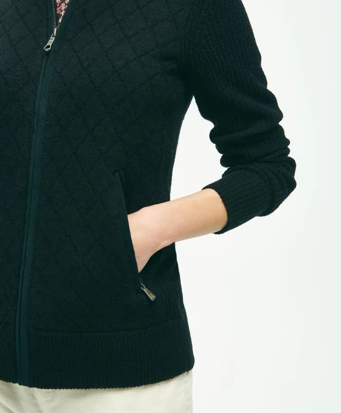 Sweaters Women Brooks Brothers Merino Wool Quilted Sweater Jacket Black