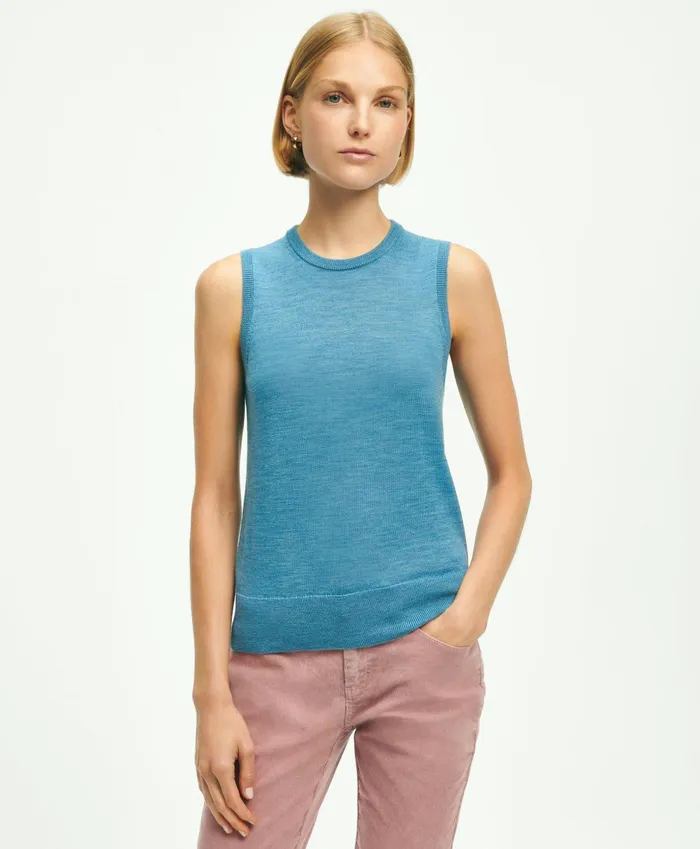 Sweaters Women Brooks Brothers Merino Wool Shell Blue Heather