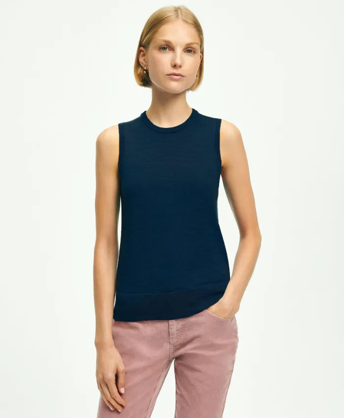 Sweaters Women Brooks Brothers Merino Wool Shell Navy
