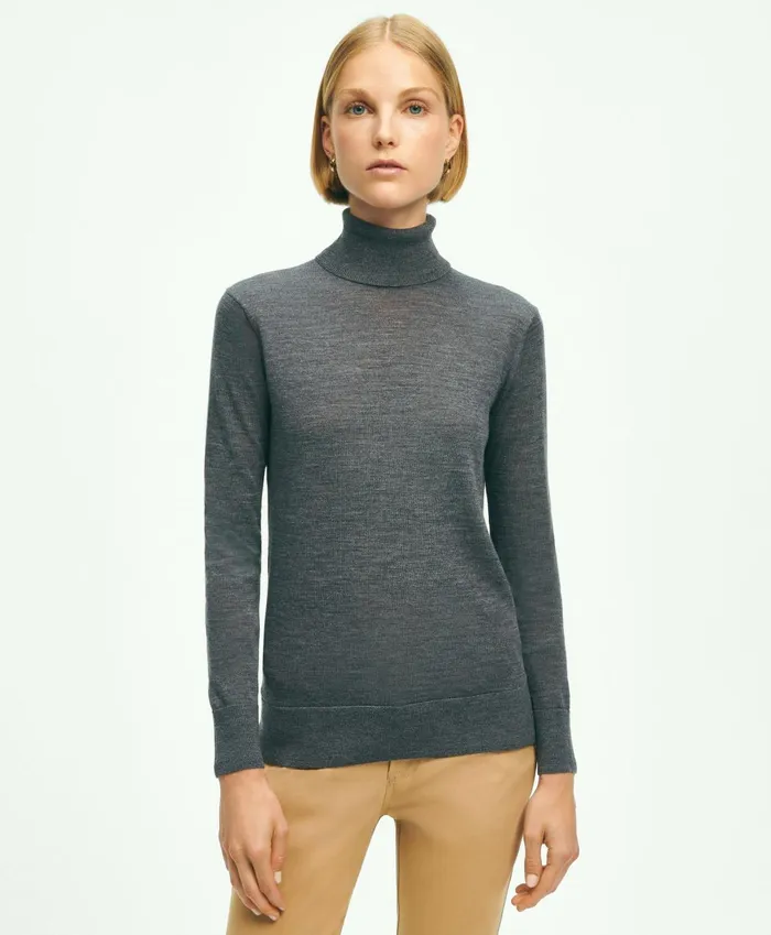 Sweaters Women Brooks Brothers Merino Wool Turtleneck Grey Heather