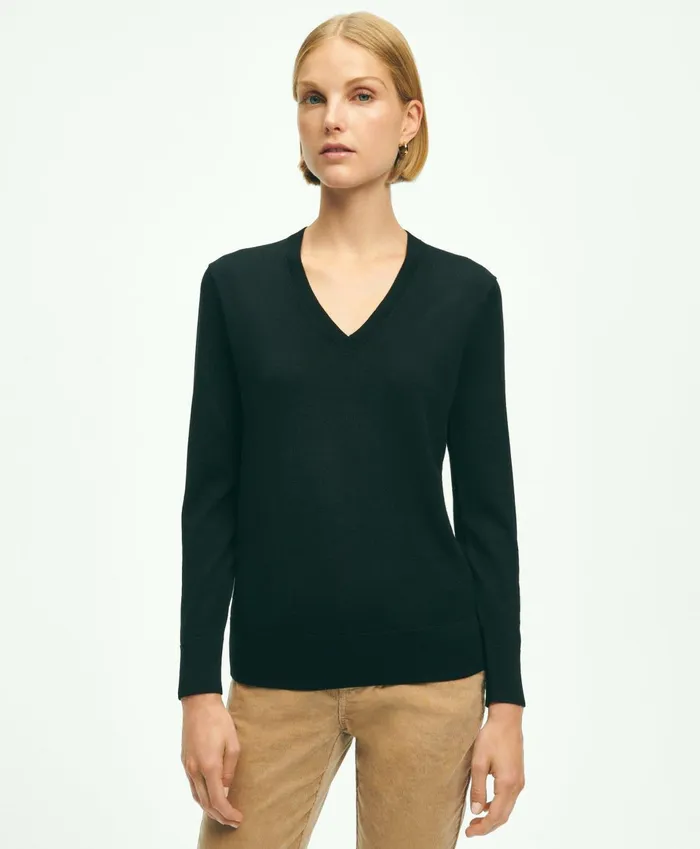 Sweaters Women Brooks Brothers Merino Wool VNeck Sweater Black