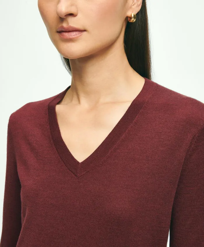 Sweaters Women Brooks Brothers Merino Wool VNeck Sweater Burgundy