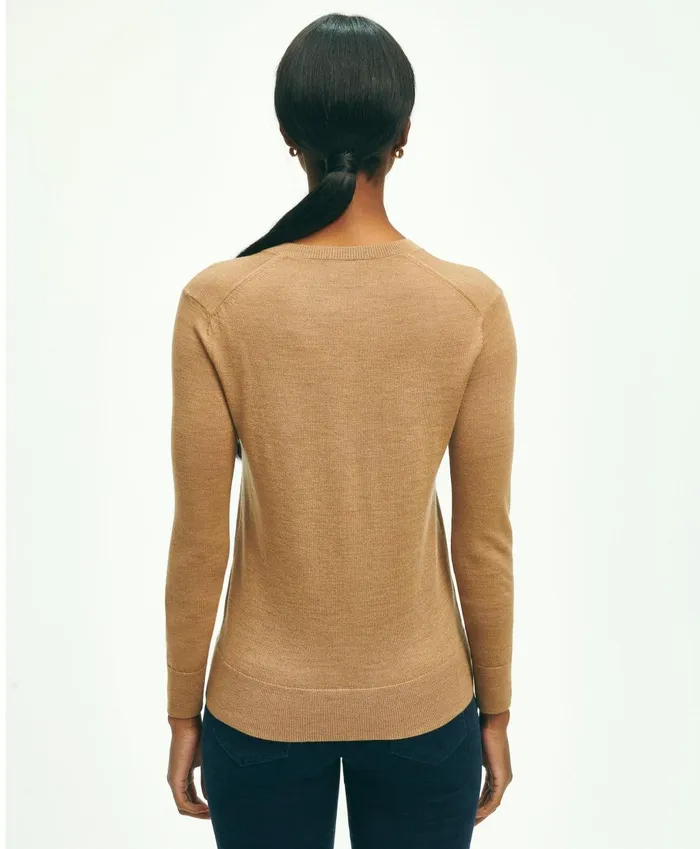 Sweaters Women Brooks Brothers Merino Wool VNeck Sweater Camel