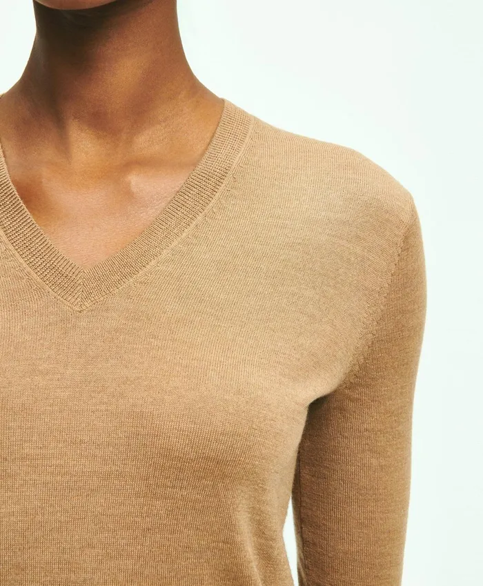Sweaters Women Brooks Brothers Merino Wool VNeck Sweater Camel