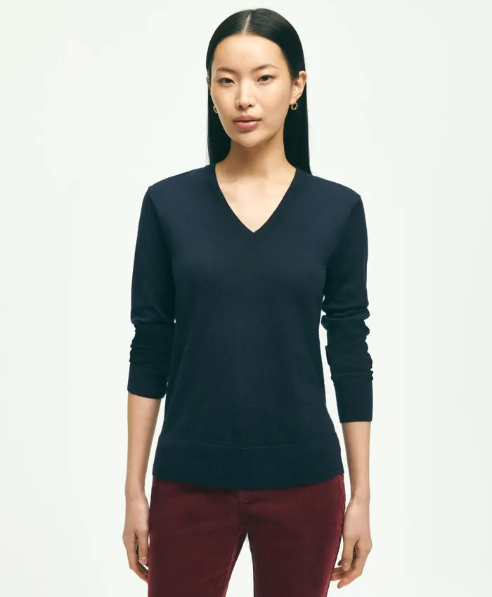 Sweaters Women Brooks Brothers Merino Wool VNeck Sweater Navy