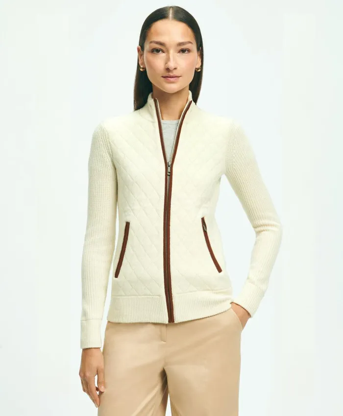 Sweaters Women Brooks Brothers Merino Wool Zip Sweater Jacket Cream
