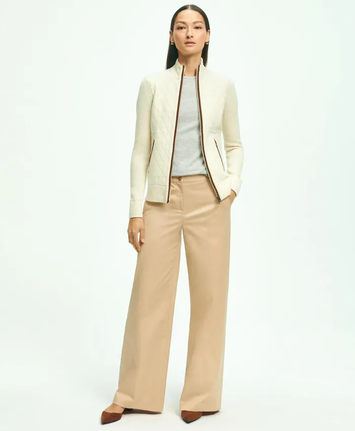 Sweaters Women Brooks Brothers Merino Wool Zip Sweater Jacket Cream