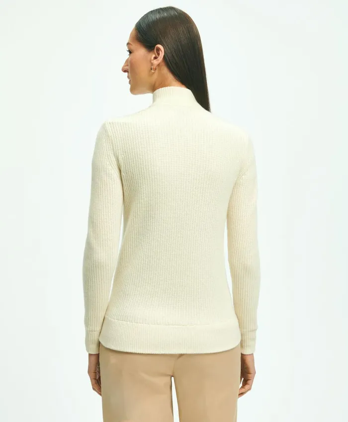Sweaters Women Brooks Brothers Merino Wool Zip Sweater Jacket Cream
