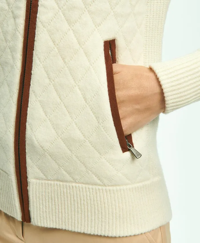 Sweaters Women Brooks Brothers Merino Wool Zip Sweater Jacket Cream