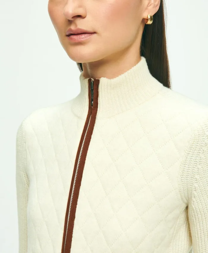 Sweaters Women Brooks Brothers Merino Wool Zip Sweater Jacket Cream