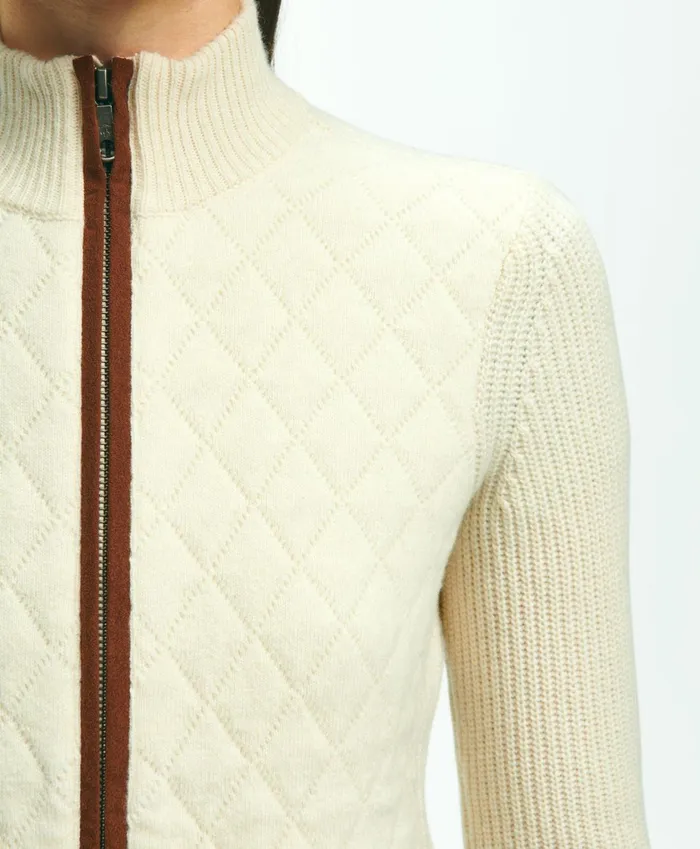 Sweaters Women Brooks Brothers Merino Wool Zip Sweater Jacket Cream
