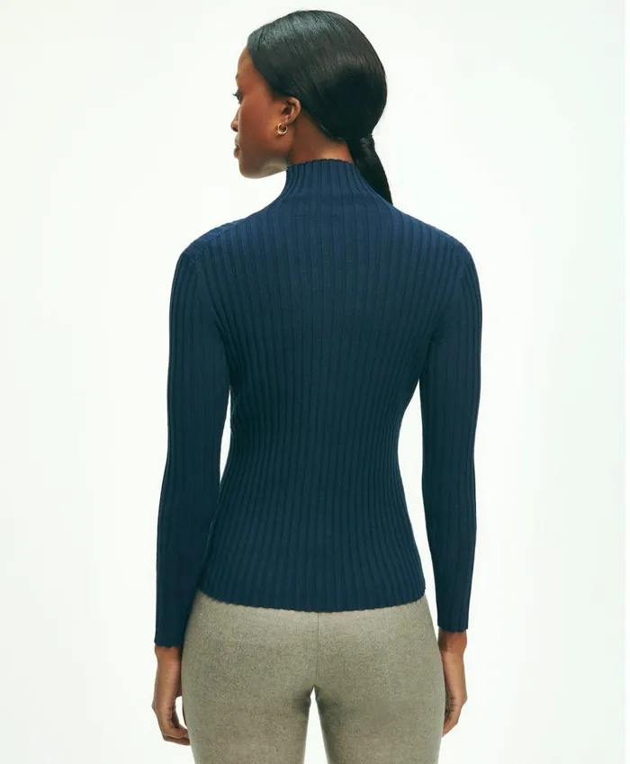 Sweaters Women Brooks Brothers SilkBlend Mock Neck Ribbed Sweater Navy