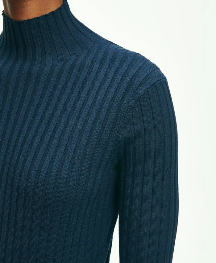 Sweaters Women Brooks Brothers SilkBlend Mock Neck Ribbed Sweater Navy