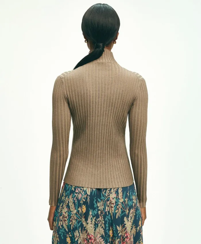Sweaters Women Brooks Brothers SilkBlend Mock Neck Ribbed Sweater Taupe