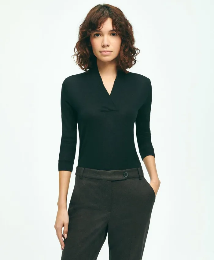 Sweaters Women Brooks Brothers SilkCashmere ShawlCollar Sweater Black