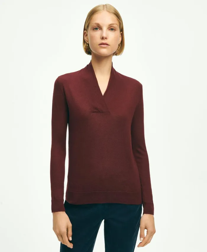 Sweaters Women Brooks Brothers SilkCashmere ShawlCollar Sweater Burgundy
