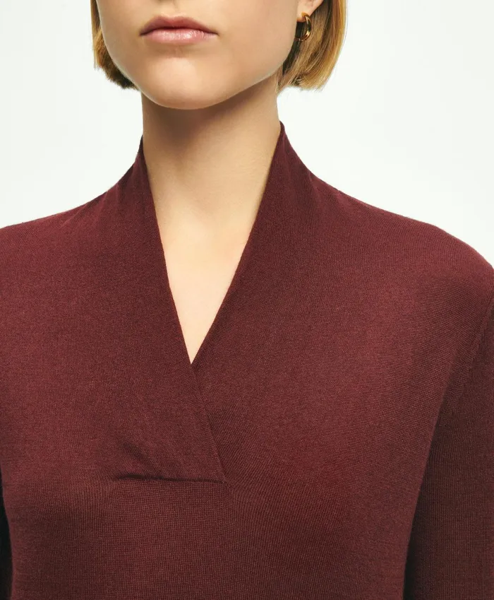 Sweaters Women Brooks Brothers SilkCashmere ShawlCollar Sweater Burgundy