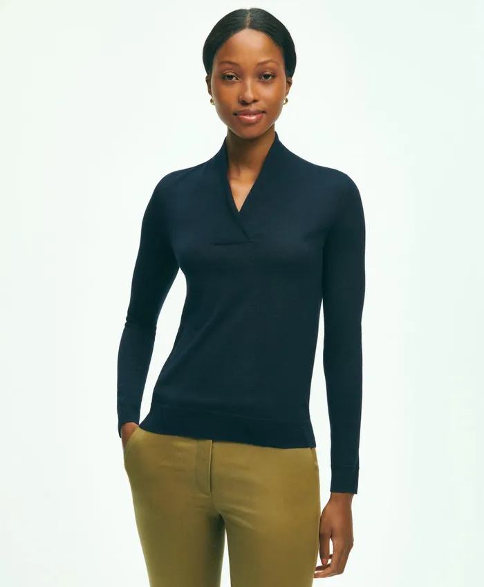 Sweaters Women Brooks Brothers SilkCashmere ShawlCollar Sweater Dark Navy