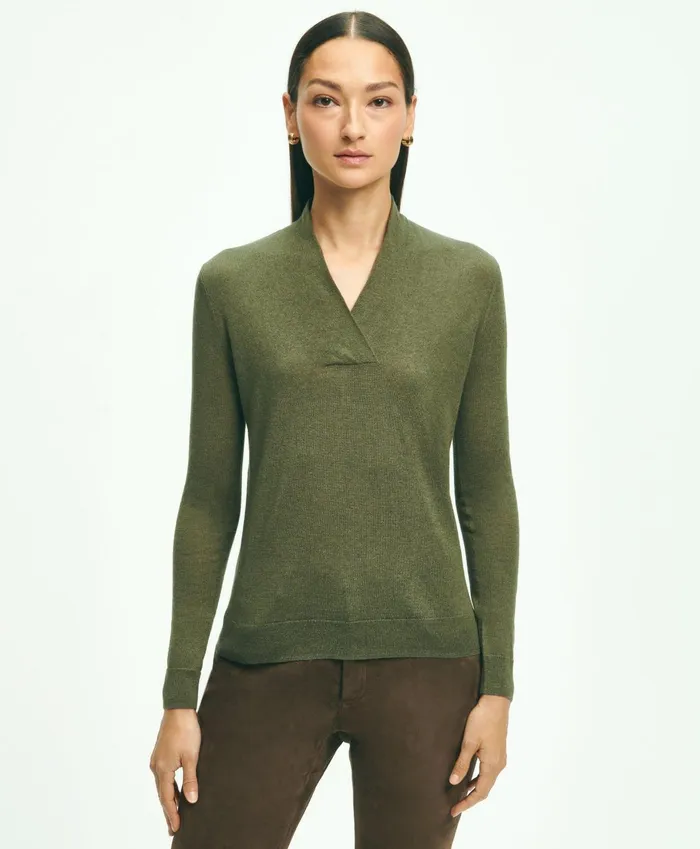 Sweaters Women Brooks Brothers SilkCashmere ShawlCollar Sweater Green