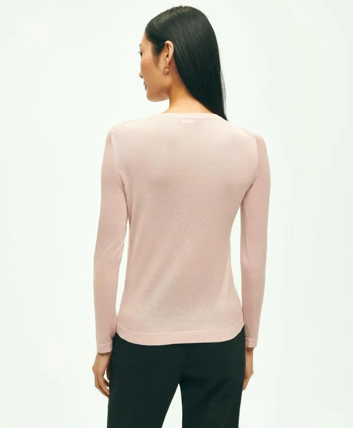 Sweaters Women Brooks Brothers Silk Viscose Crewneck Sweater Light Pink