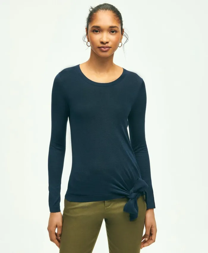 Sweaters Women Brooks Brothers Silk Viscose Crewneck Sweater Navy