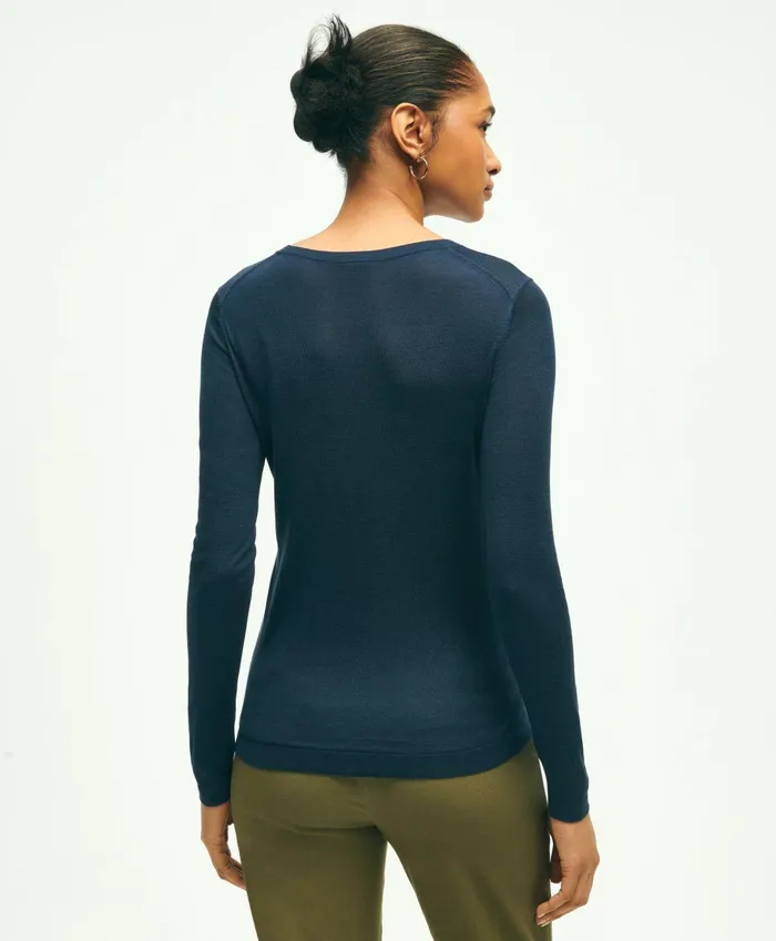 Sweaters Women Brooks Brothers Silk Viscose Crewneck Sweater Navy