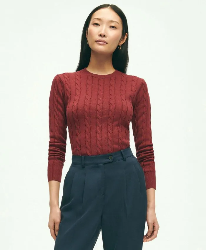 Sweaters Women Brooks Brothers Supima Cotton Cable Crewneck Sweater Burgundy