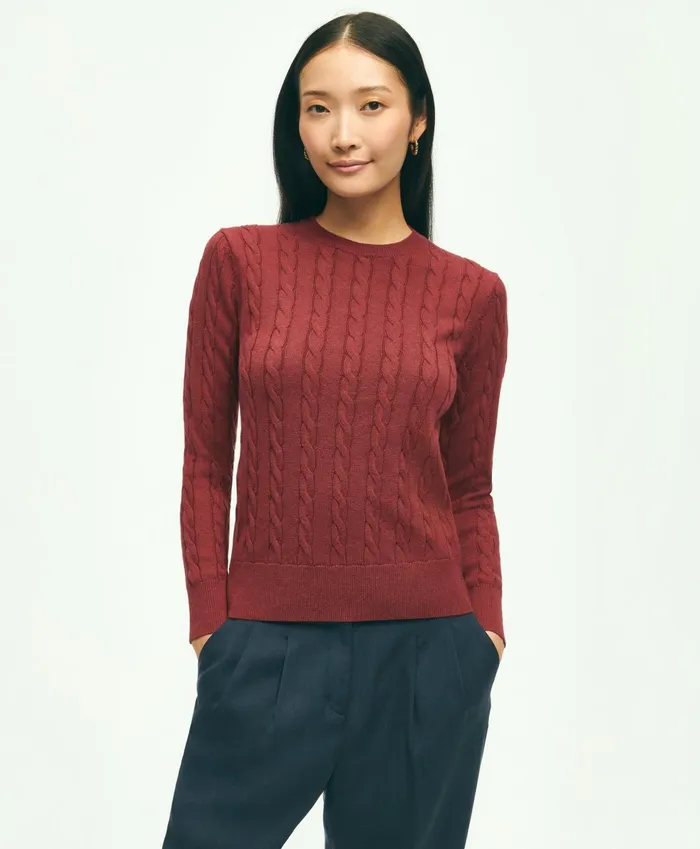 Sweaters Women Brooks Brothers Supima Cotton Cable Crewneck Sweater Burgundy