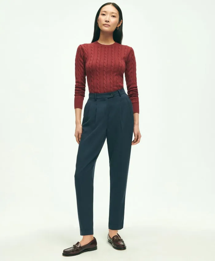 Sweaters Women Brooks Brothers Supima Cotton Cable Crewneck Sweater Burgundy