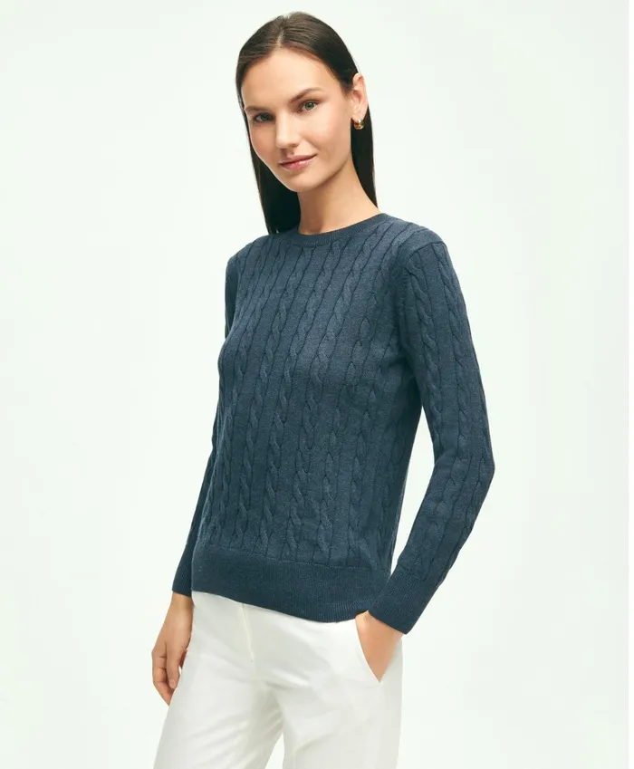 Sweaters Women Brooks Brothers Supima Cotton Cable Crewneck Sweater Dark Blue Heather