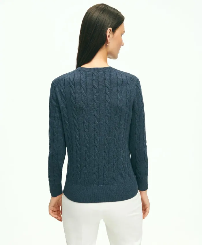 Sweaters Women Brooks Brothers Supima Cotton Cable Crewneck Sweater Dark Blue Heather