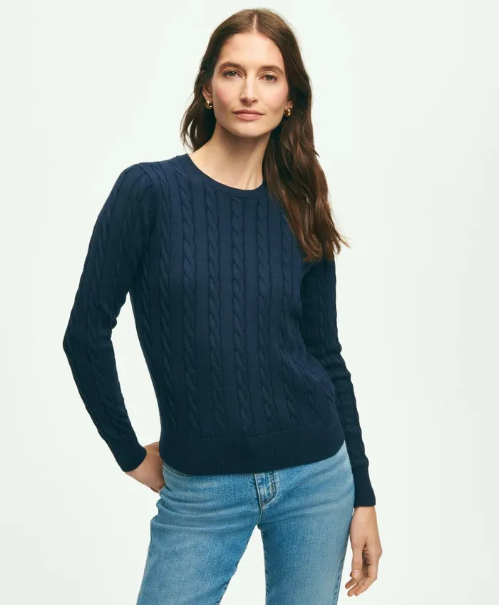 Sweaters Women Brooks Brothers Supima Cotton Cable Crewneck Sweater Navy