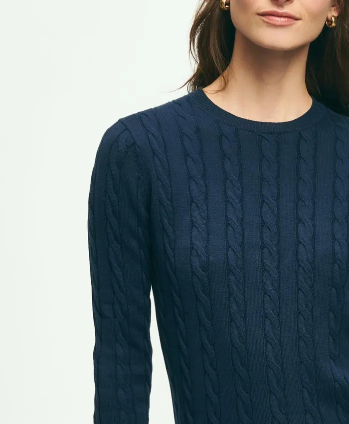 Sweaters Women Brooks Brothers Supima Cotton Cable Crewneck Sweater Navy