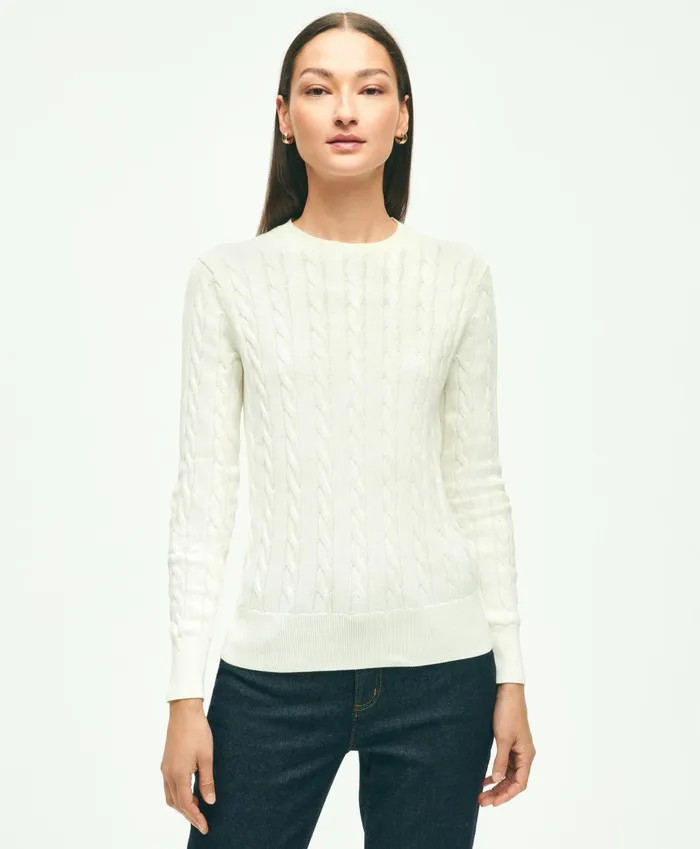 Sweaters Women Brooks Brothers Supima Cotton Cable Crewneck Sweater White