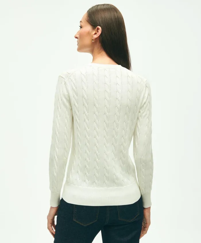 Sweaters Women Brooks Brothers Supima Cotton Cable Crewneck Sweater White