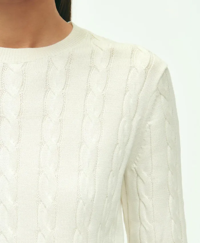 Sweaters Women Brooks Brothers Supima Cotton Cable Crewneck Sweater White