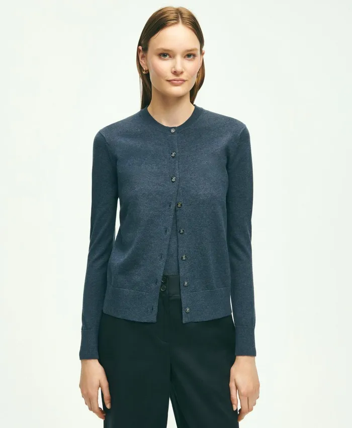 Sweaters Women Brooks Brothers Supima Cotton Cardigan Dark Blue Heather