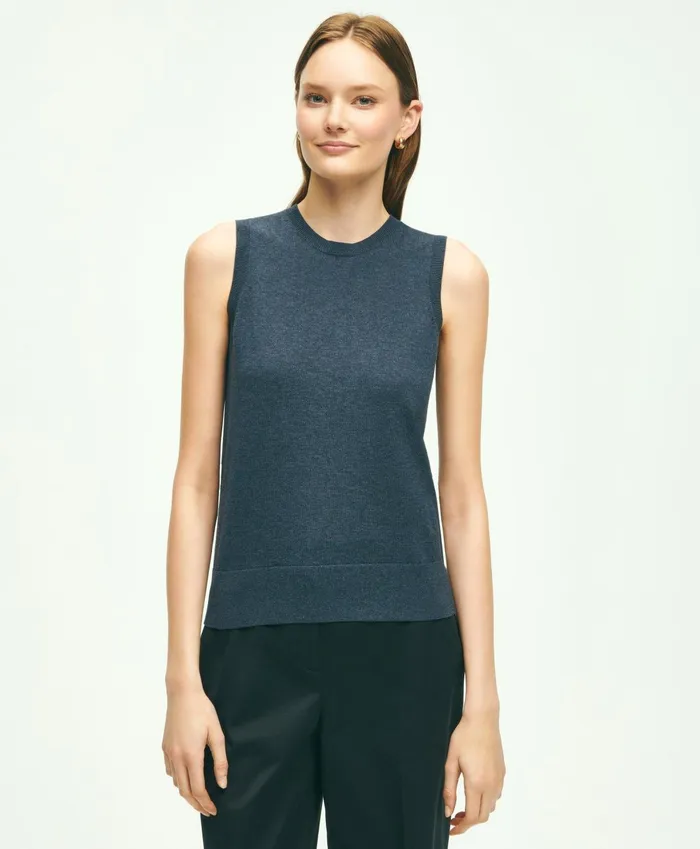 Sweaters Women Brooks Brothers Supima Cotton Shell Dark Blue Heather
