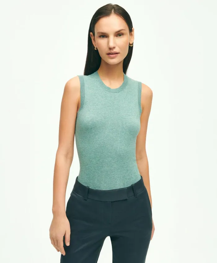 Sweaters Women Brooks Brothers Supima Cotton Shell Green Heather