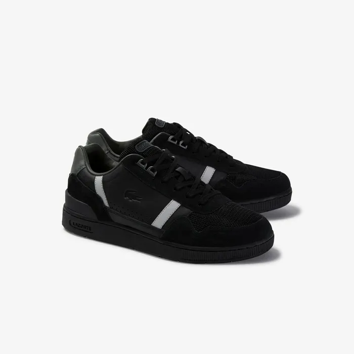 TClip Leather and Suede Sneakers BlackGrey Mens Lacoste Sneakers Casaul