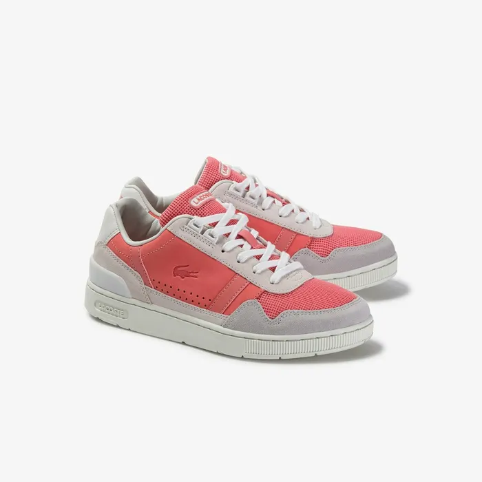 TClip Leather and Suede Sneakers Off WhtPnk Womens Lacoste Sneakers Gift 4 You
