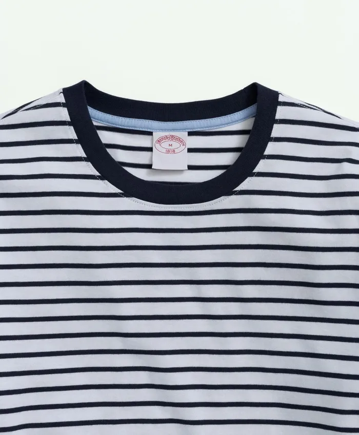 TShirts andamp Sweats Men Brooks Brothers Cotton Crewneck Striped LongSleeve TShirt Whitenavy